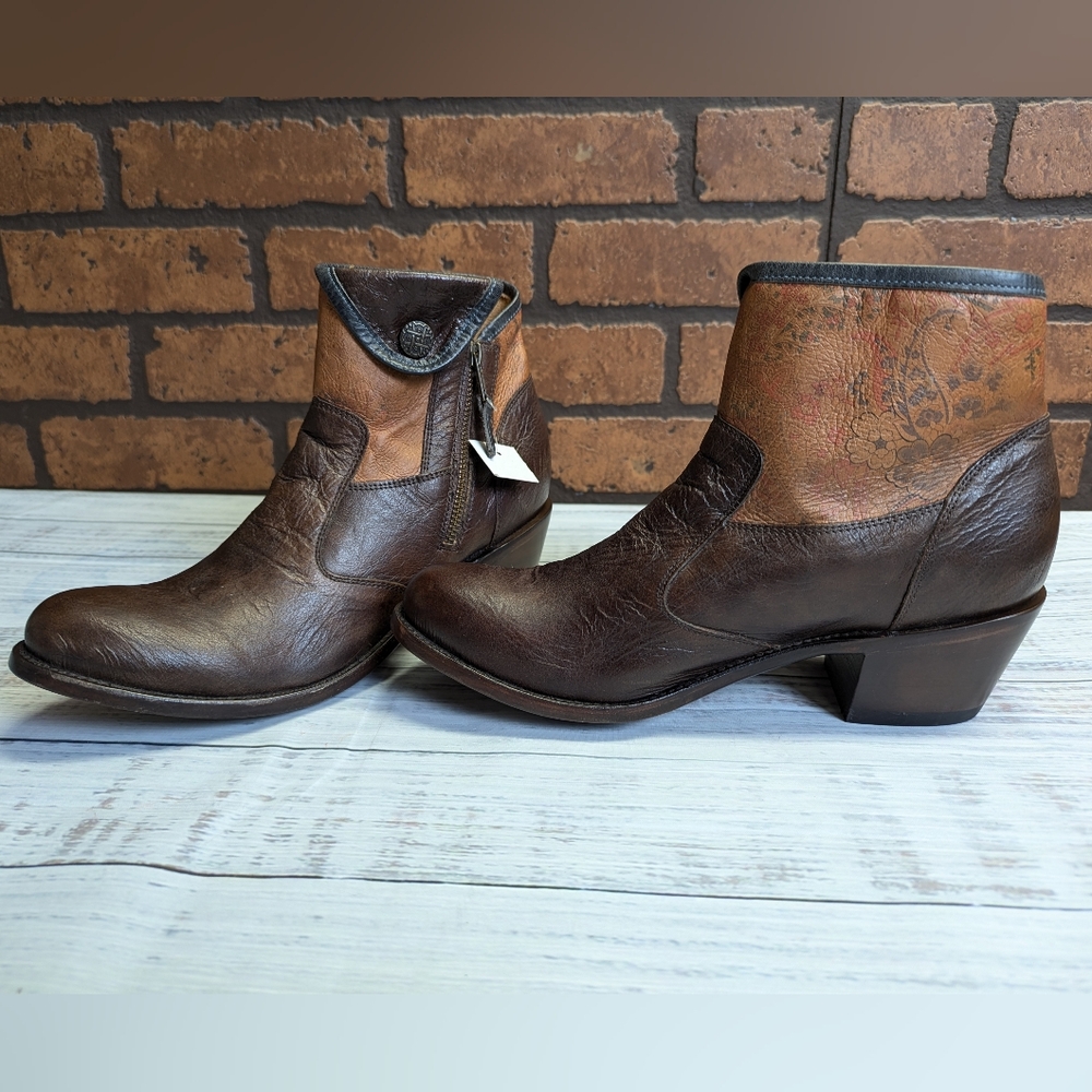 Women's Brown Leather Ankle Booties with Printed Shaft - Picture 11 of 16